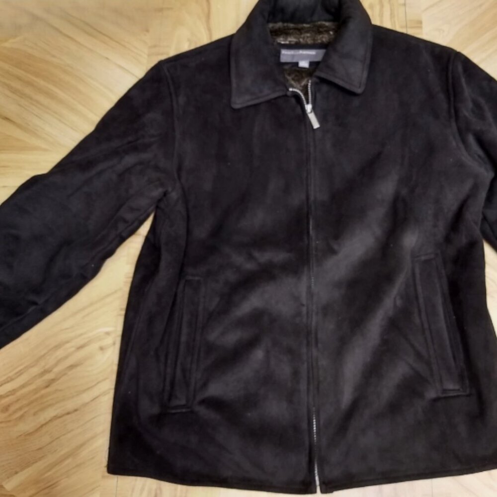 Perry Ellis Portfolio Men's Black Jacket Size Large, Fur lined
